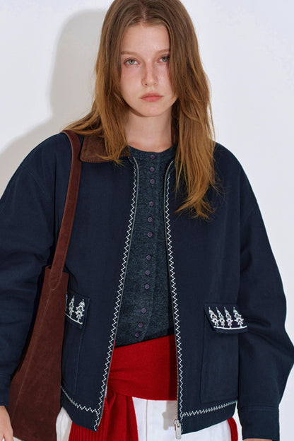 Retro Embroidered Color-Block Jacket