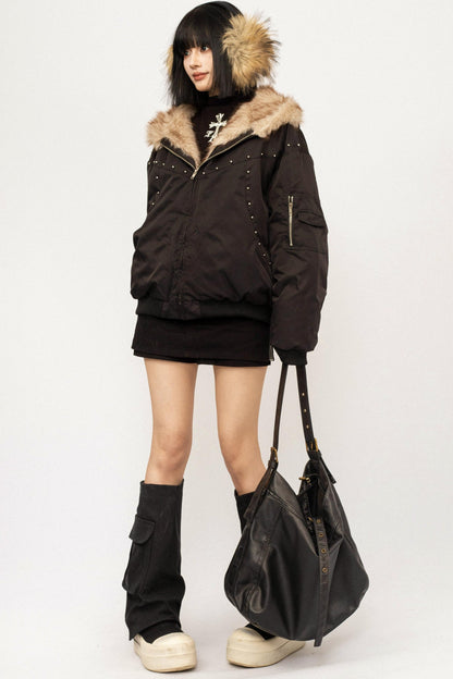 Fur Collar Hooded Cotton Coat