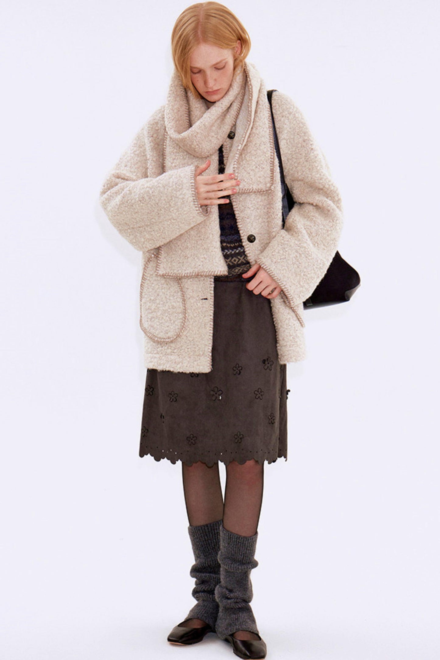 Soft Beige Woolen Coat Set