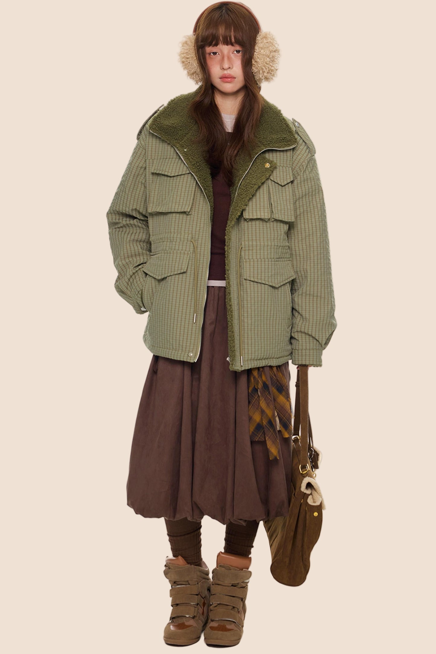 Furry Plaid Cotton Jacket