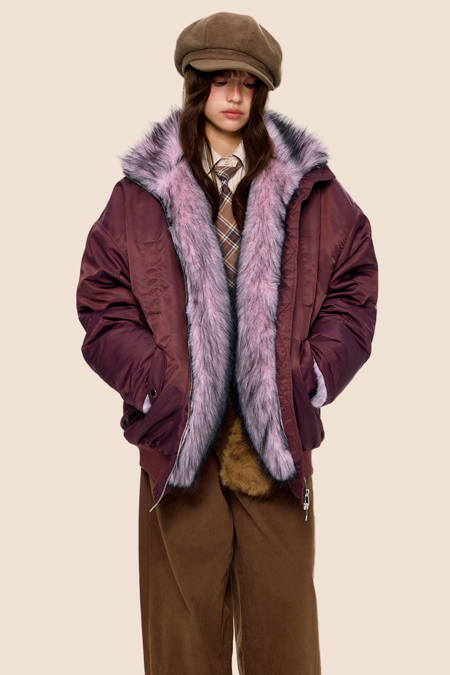 Fur-Trimmed Color-Blocked Cotton Jacket