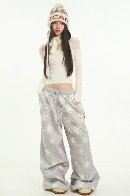 Gray Snowflake Wide-Leg Pants