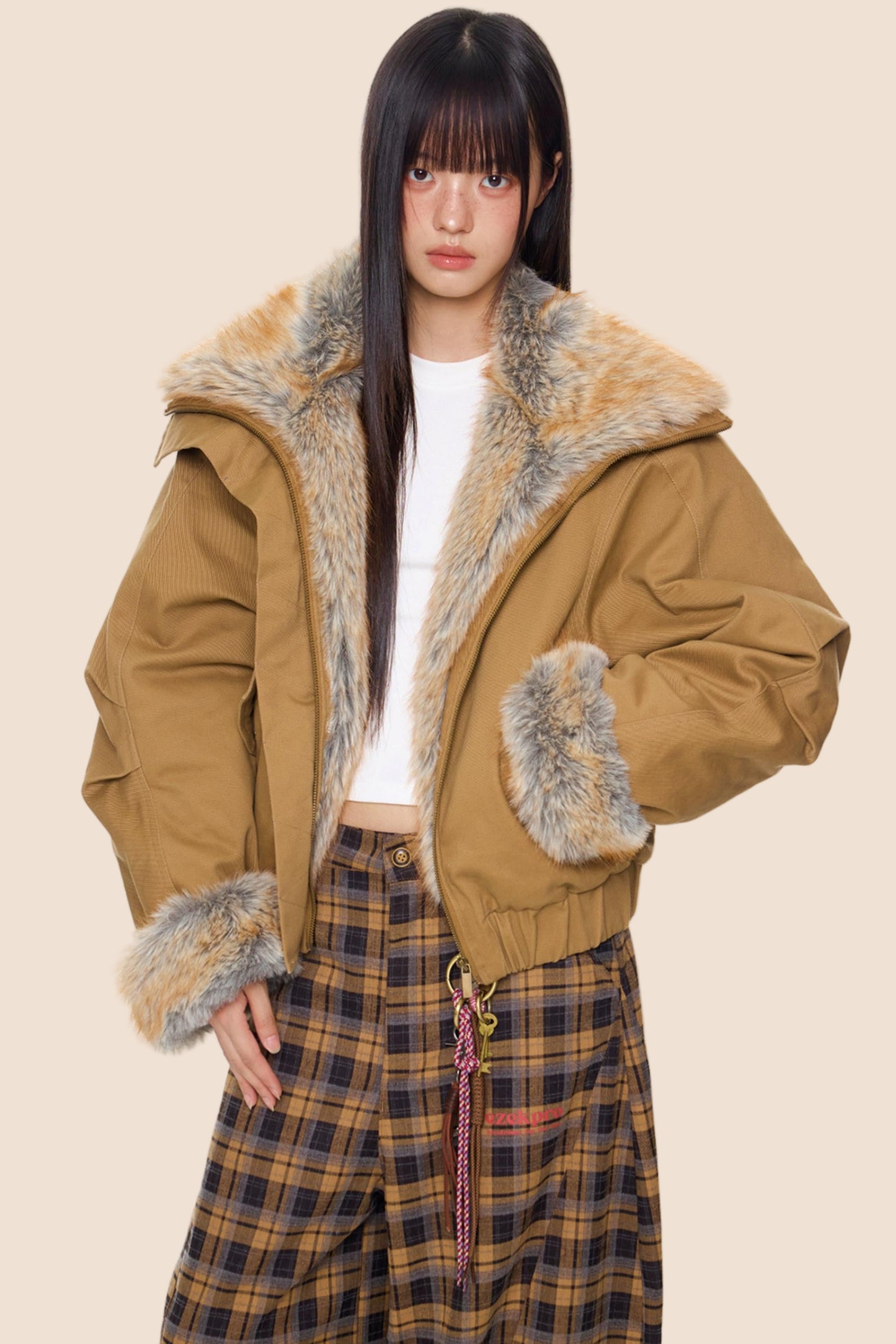 Furry Lapel Cotton Jacket