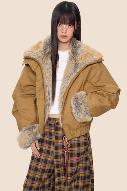 Furry Lapel Cotton Jacket