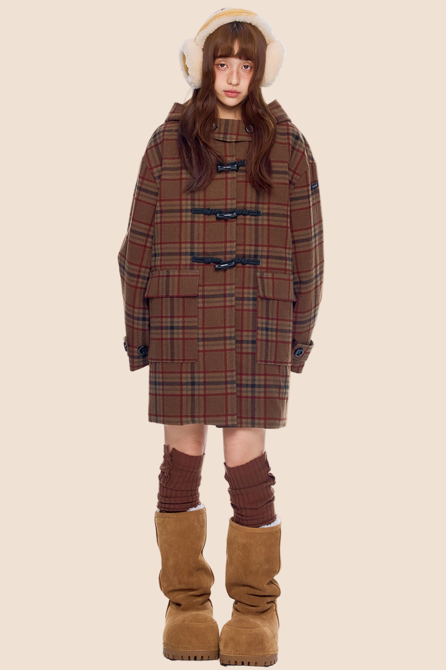 Plaid Toggle Woolen Coat