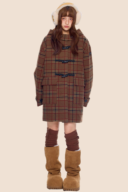 Plaid Toggle Woolen Coat