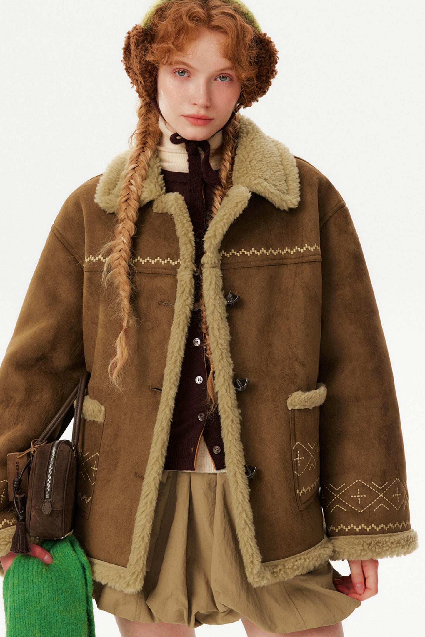 Retro Suede Embroidered Wool Jacket