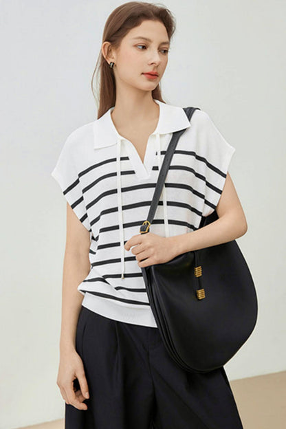 Striped Knit Polo Sweater