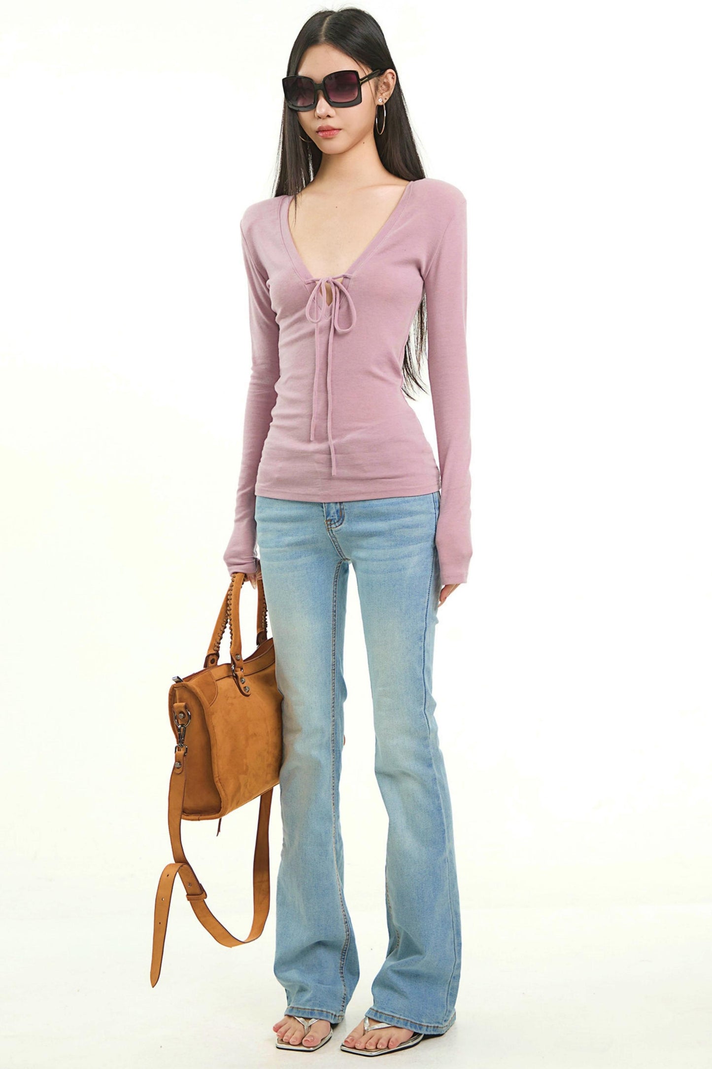 Light Purple Bow Tie Blouse