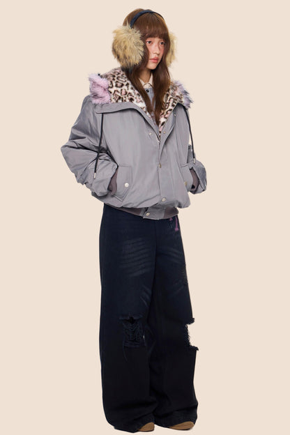 Leopard Print Hooded Jacket