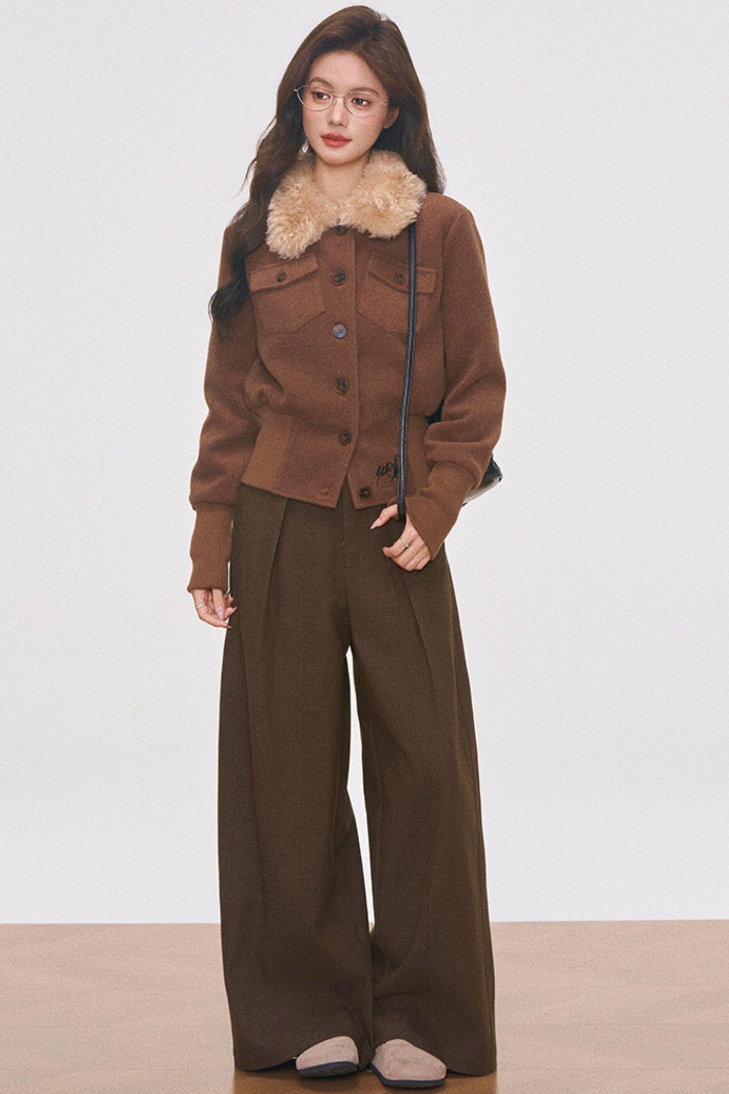 Brown Woolen Jacket And Pants Set-Up