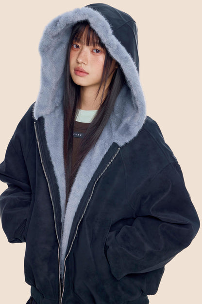 Mountain Carving Fur Collar Jacket