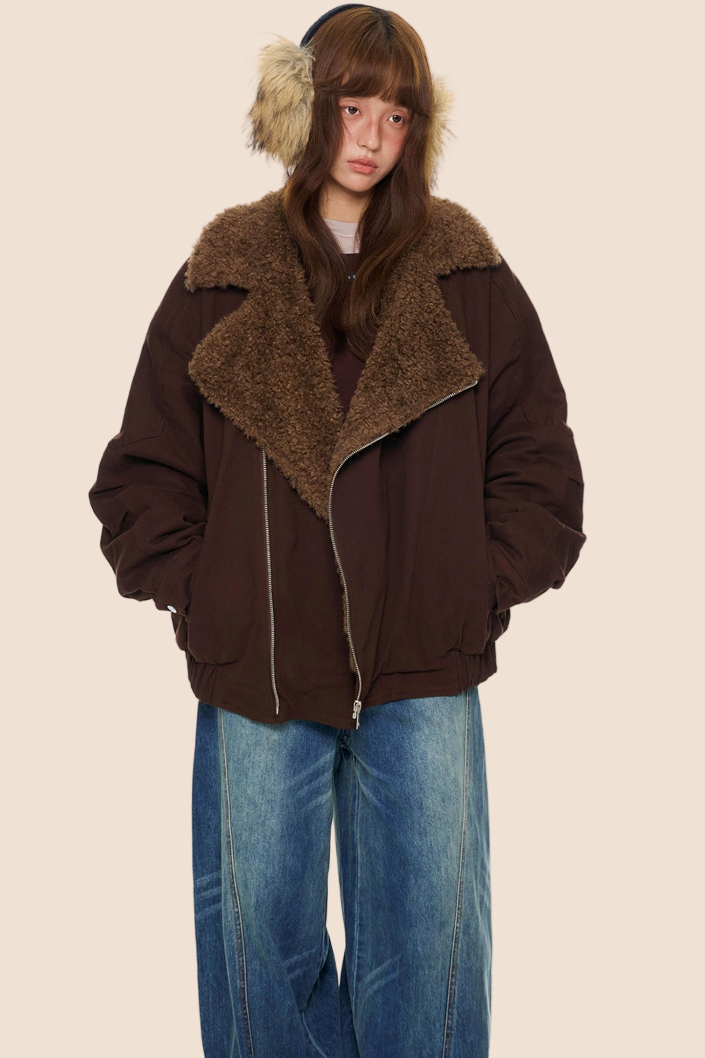 Diagonal Fleece Cotton Jacket