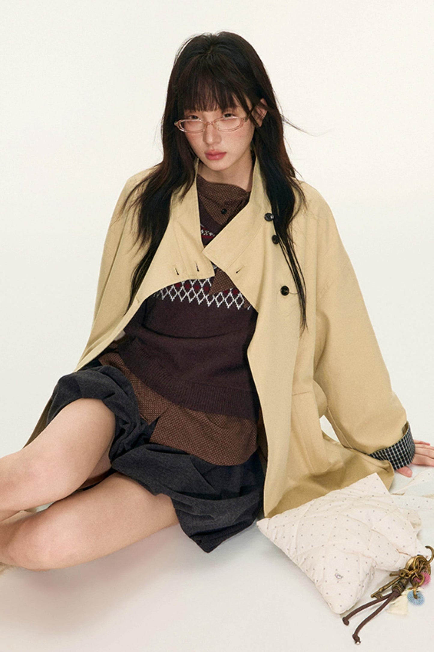 Dual-Purpose Plaid Patchwork Trench Coat