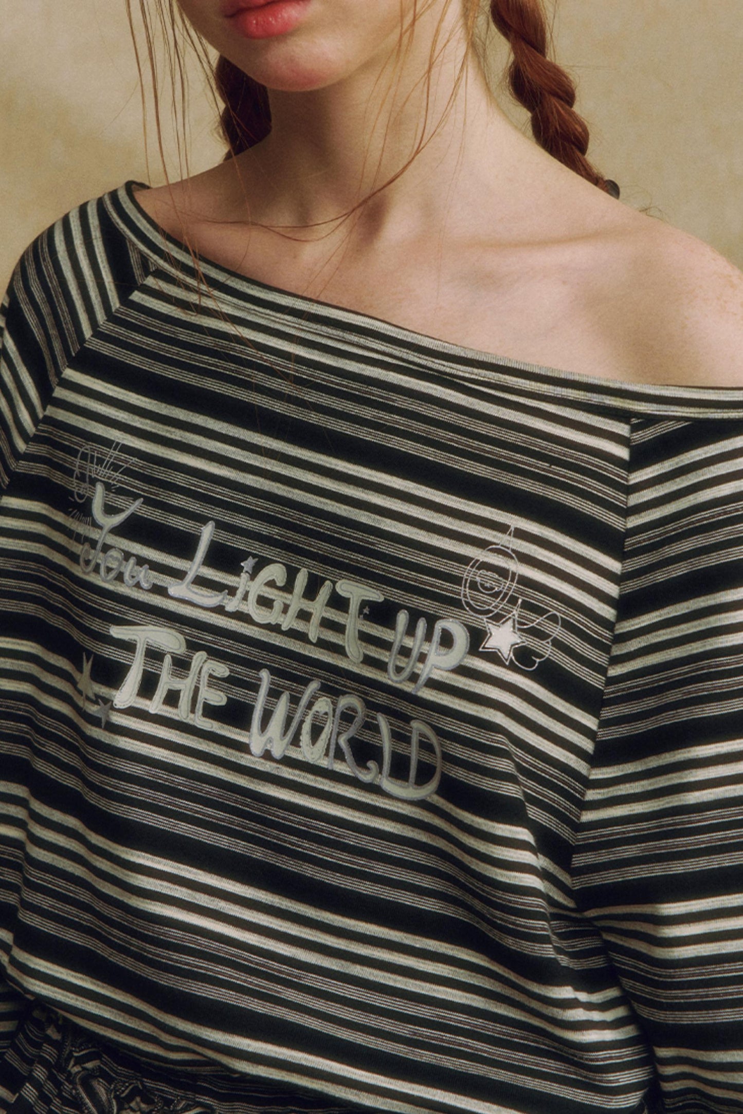 Chic One-Shoulder Striped Lace Top