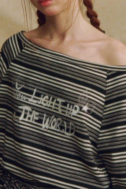 Chic One-Shoulder Striped Lace Top