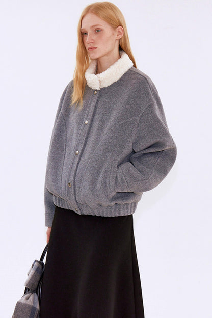 Oatmeal Wool Fur Collar Jacket
