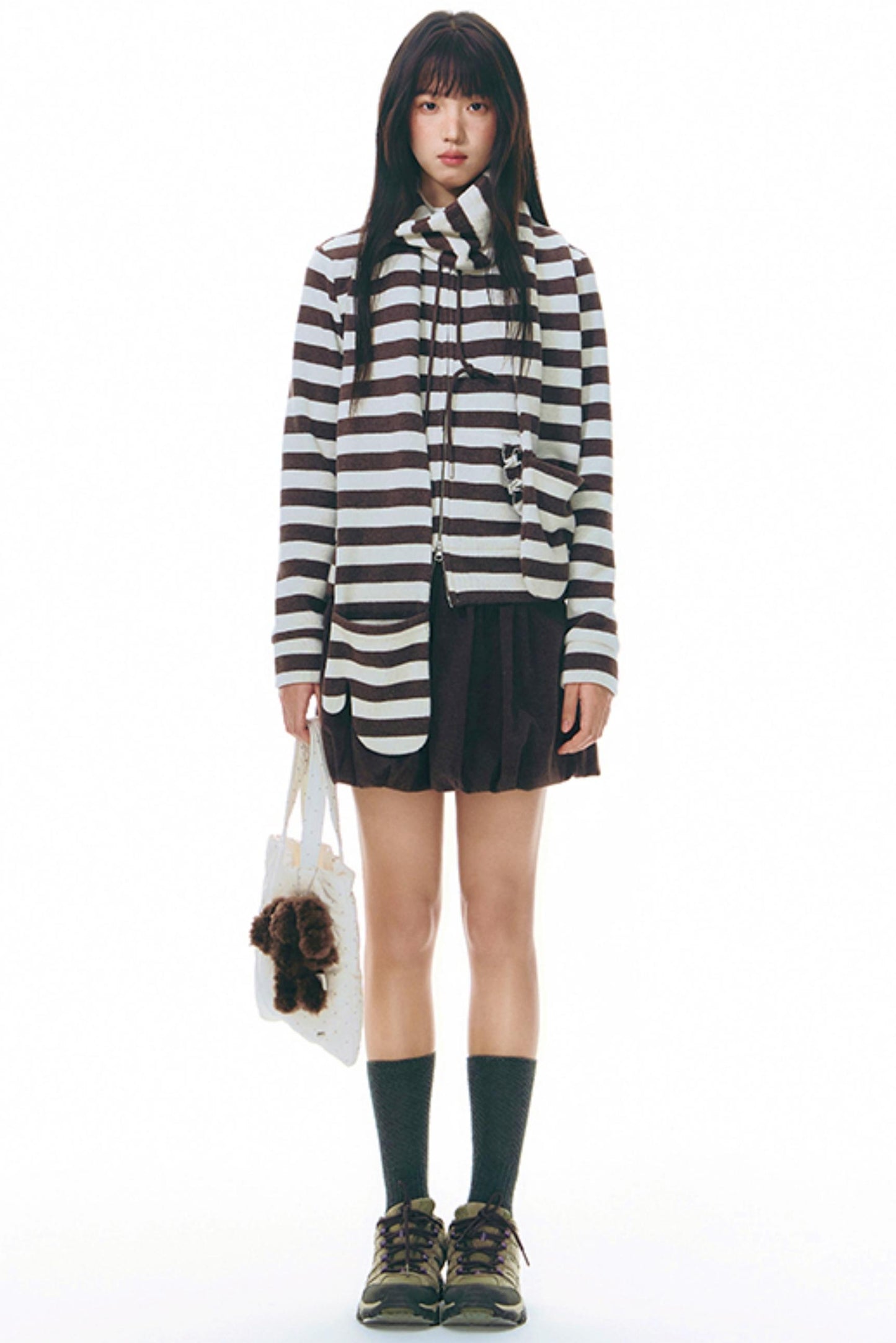 Stand-Up Striped Sweatshirt Jacket Set-Up