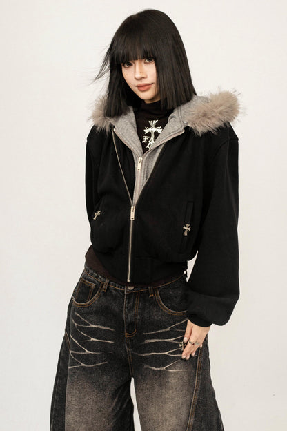 Thickened Stitching Fake Two Sweatshirt Jacket