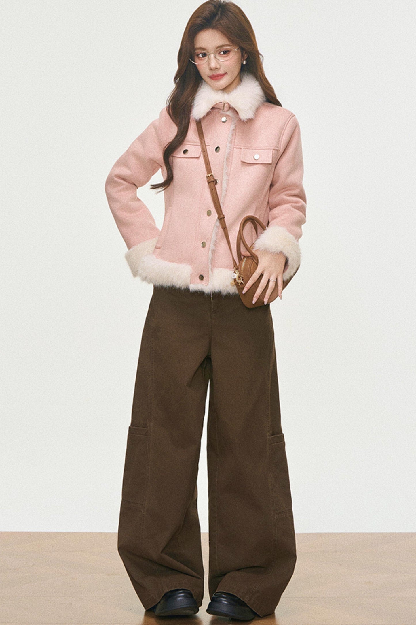 Fur Patchwork Coat And Pants Set-Up