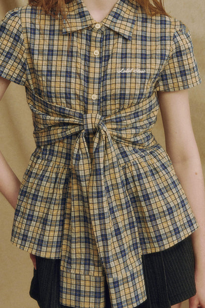 Chic Plaid Bow Tie Blouse