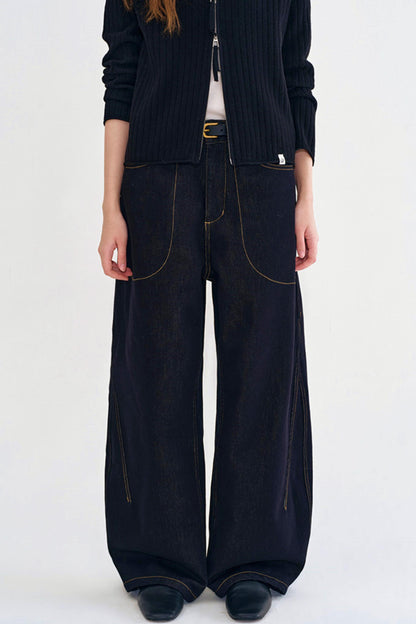 Washed Black Retro Denim Pants