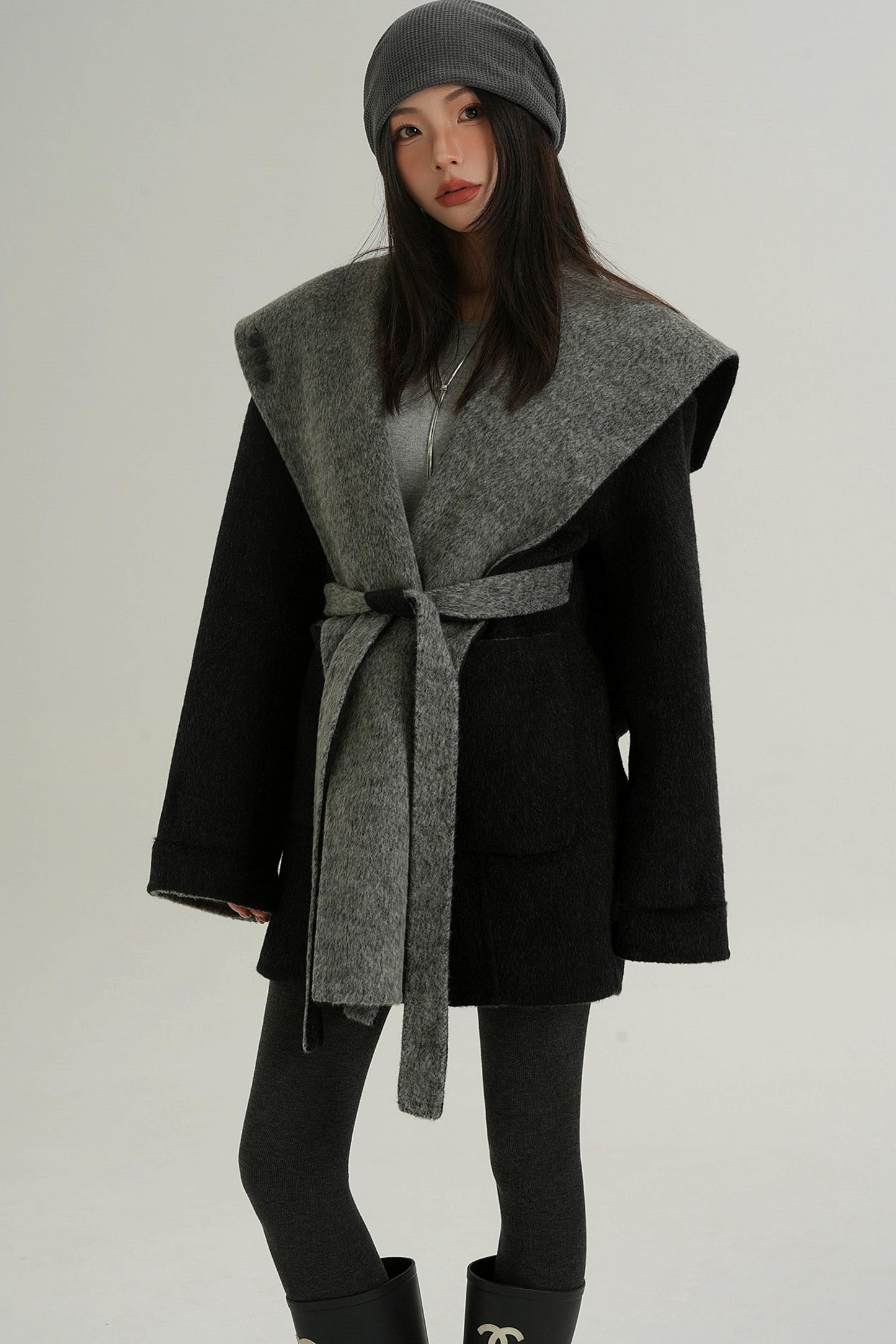 Double-Sided Large Lapel Mid-Length Wool Coat