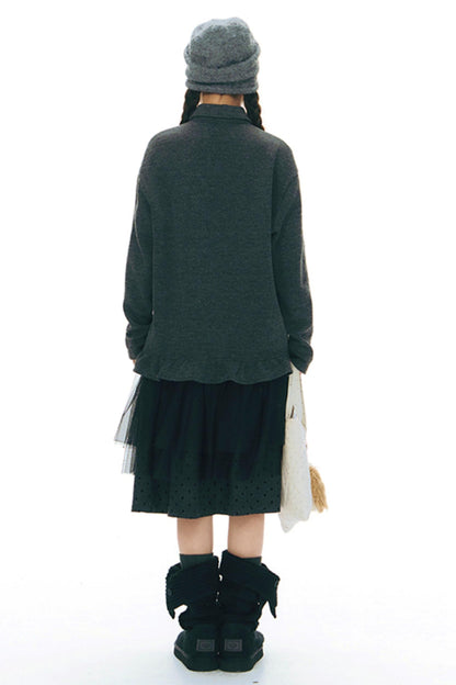 Ruffled Knitted Gray Texture Top