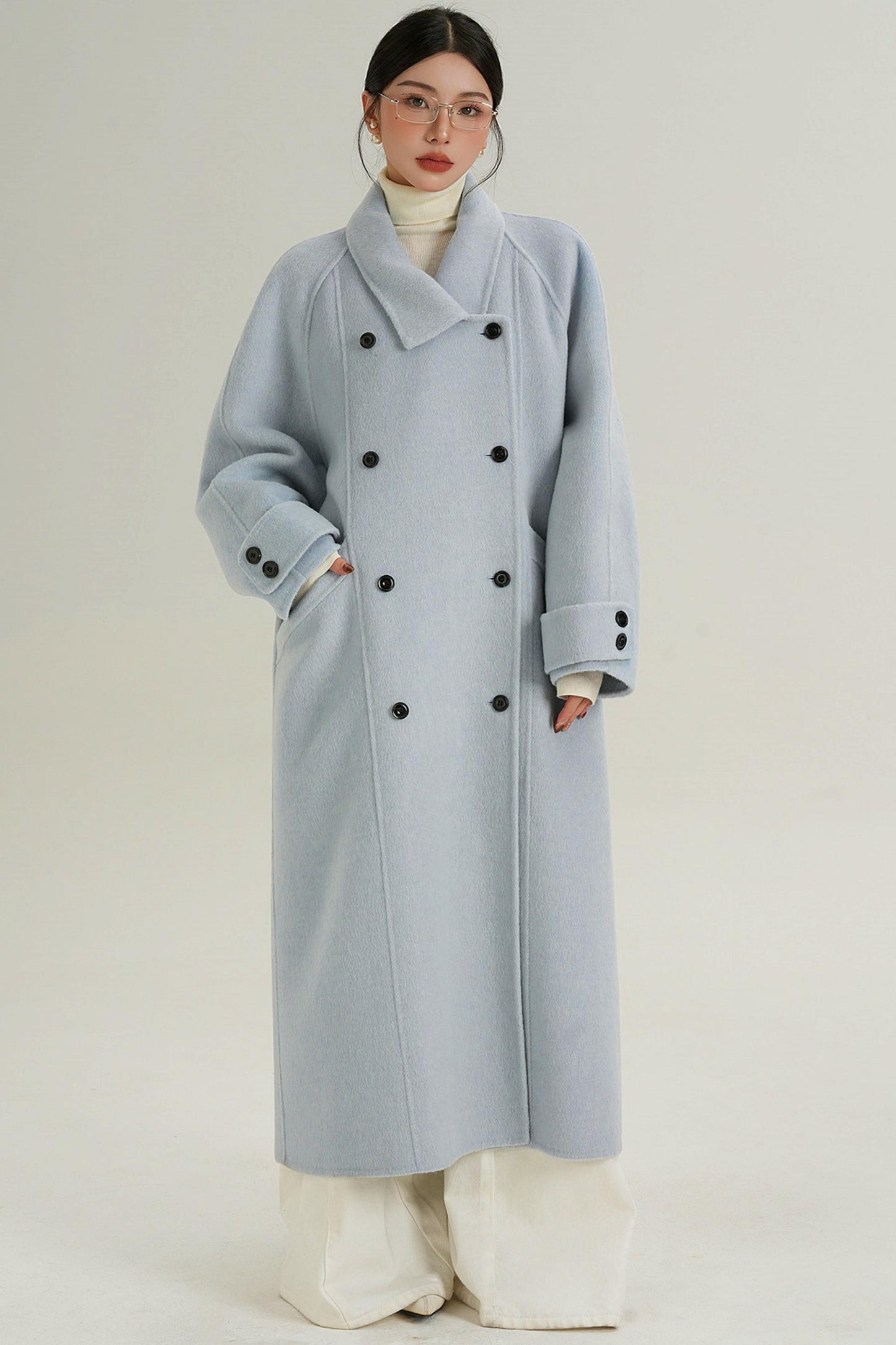 Elegant Blue Wool Coat