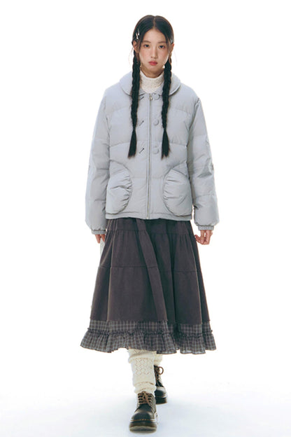 Patchwork Plaid Shirred Japanese Lace-Up Long Dress