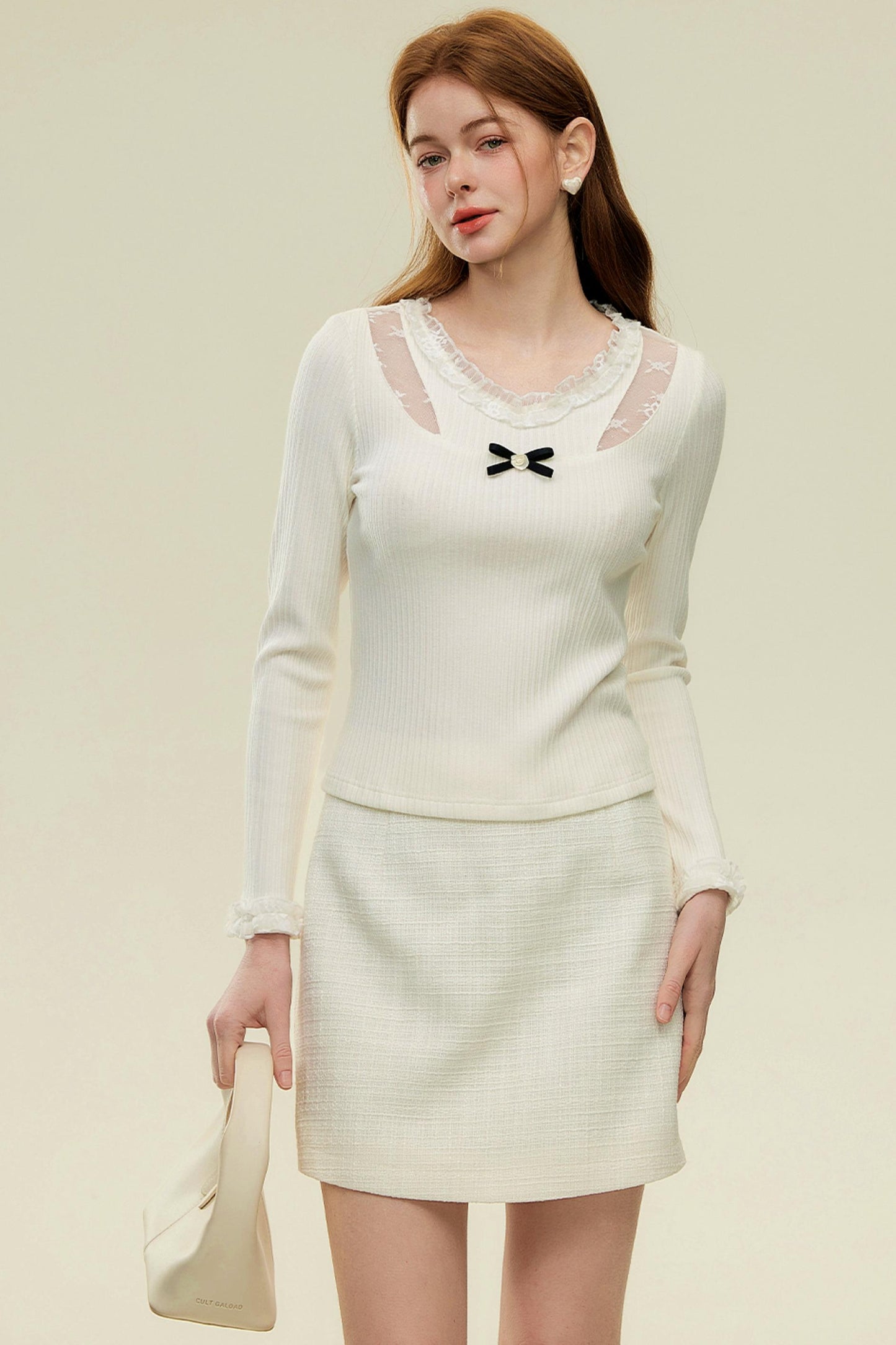 V-Neck Lace Knit Top