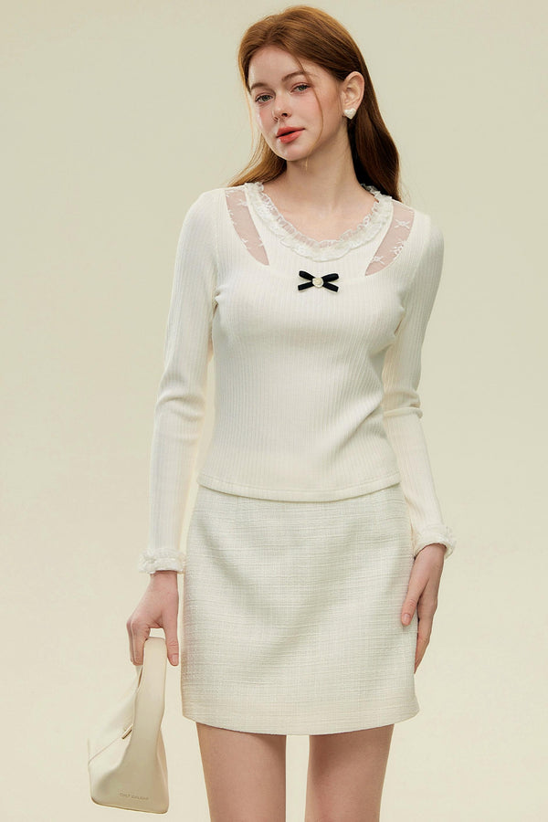 V-Neck Lace Knit Top