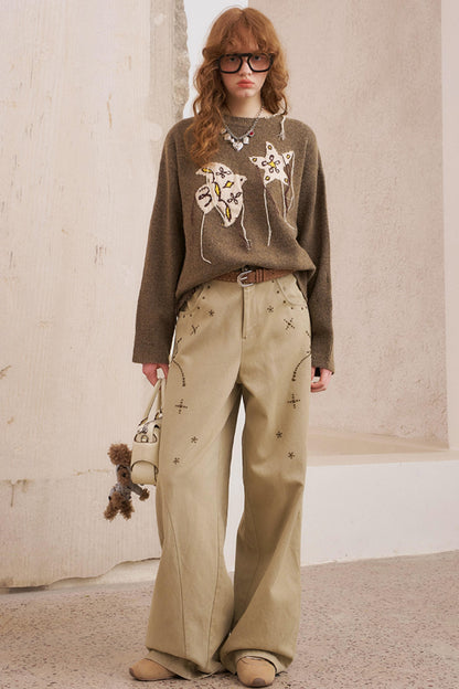 Hot Diamond Loose Wide-Leg Pants