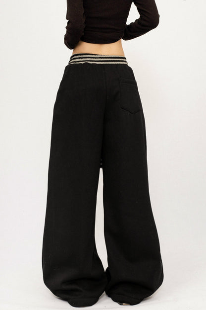 Retro Striped Fleece-Lined Pants