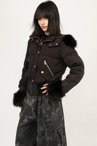 Black Hooded Fur Jacket