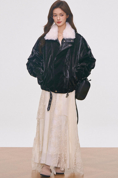 Fur Collar Cotton Coat Set-Up