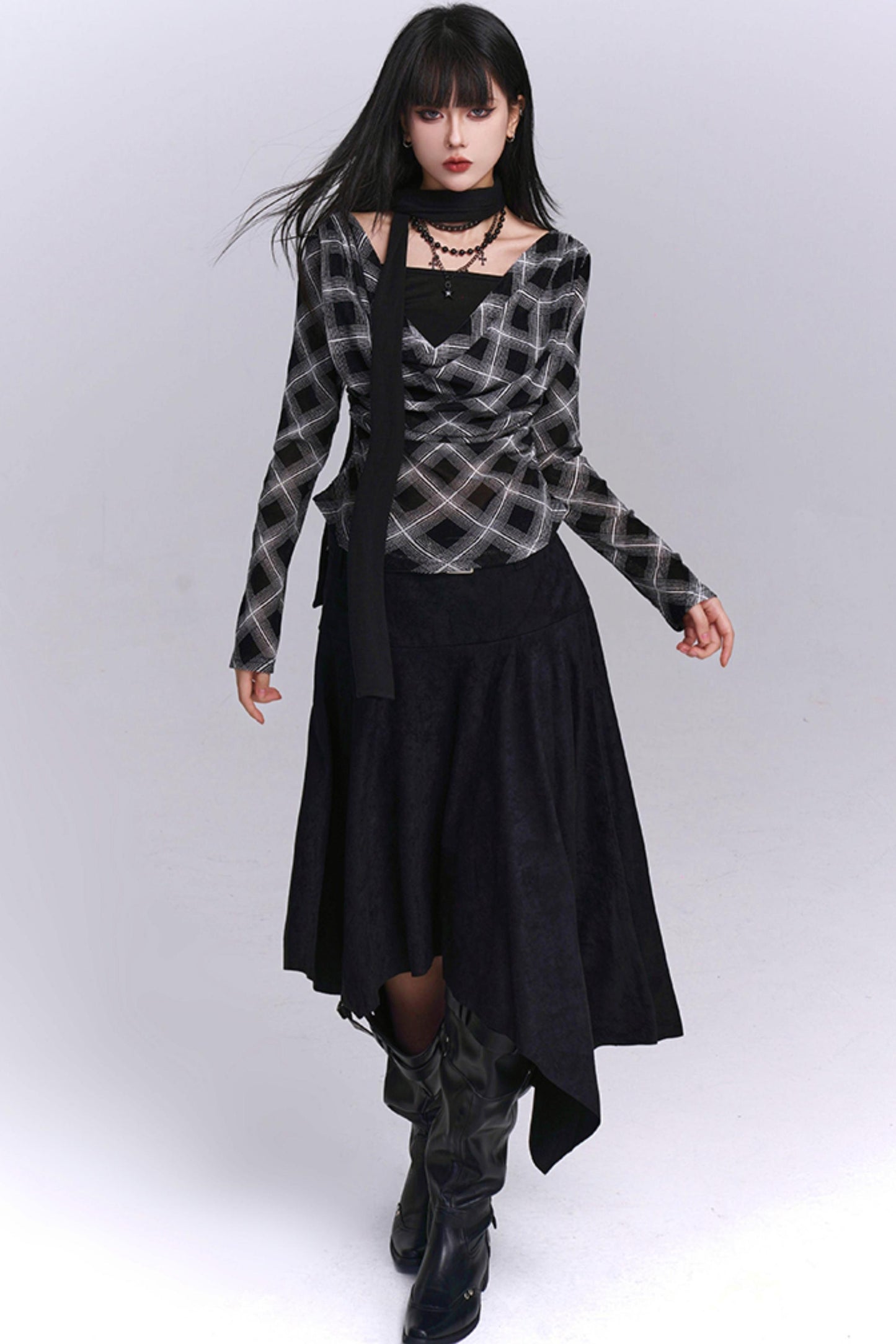 Black And Brown Plaid Top