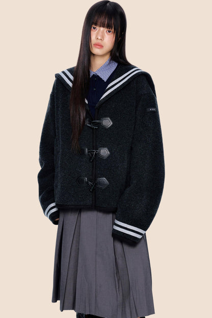 Navy Collar Woolen Coat