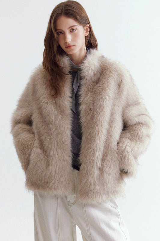 Stand Collar Eco-Friendly Fur Coat