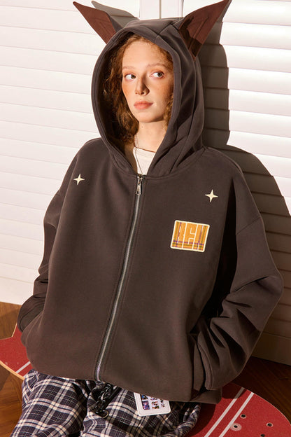 Vintage Peplum Zipper Hoodie Jacket