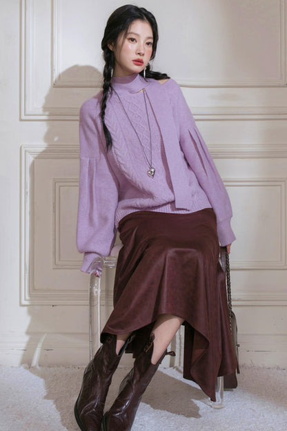 Violet Wool Lantern Sleeve Sweater