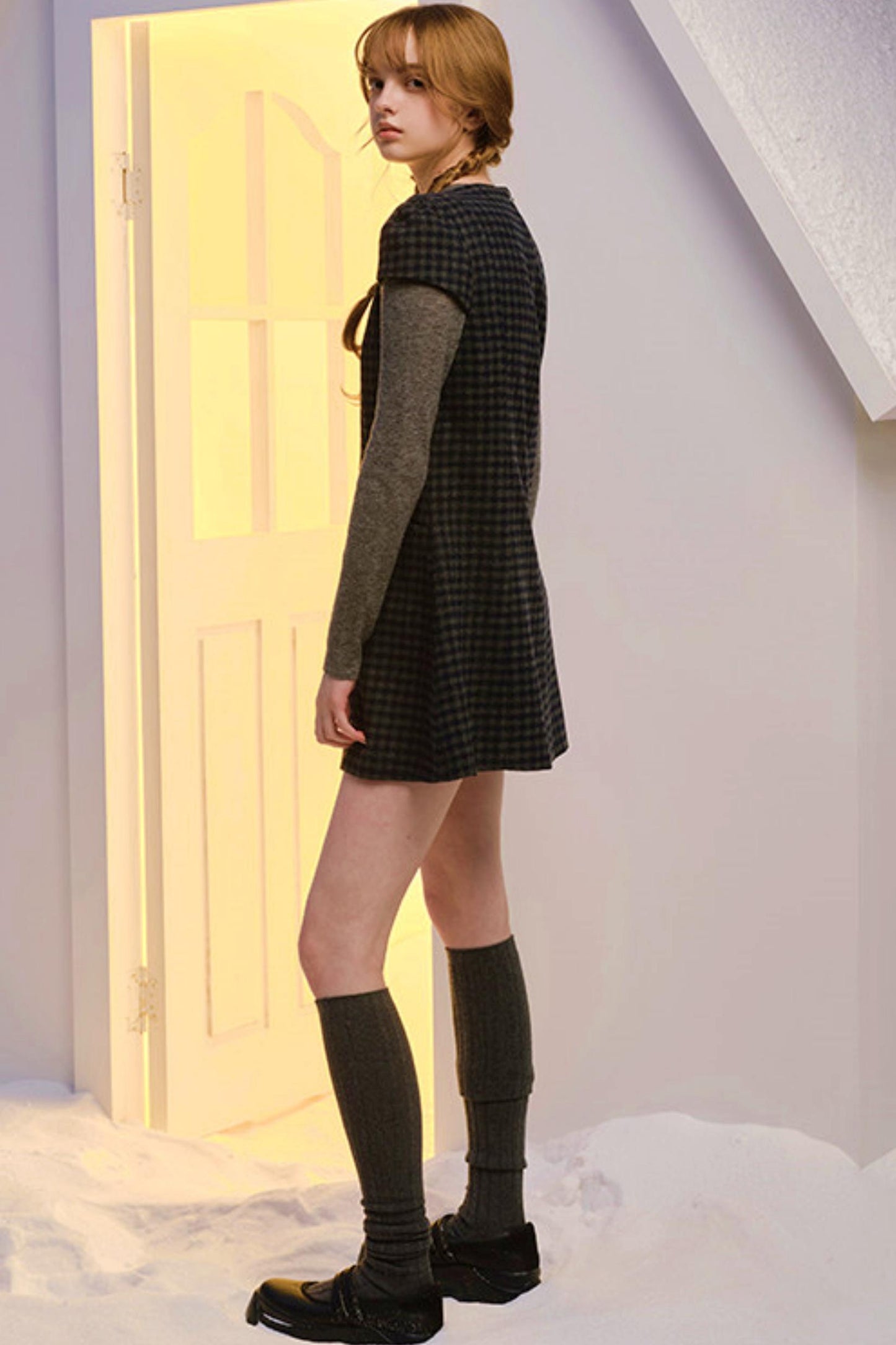 French Plaid Woolen Dress