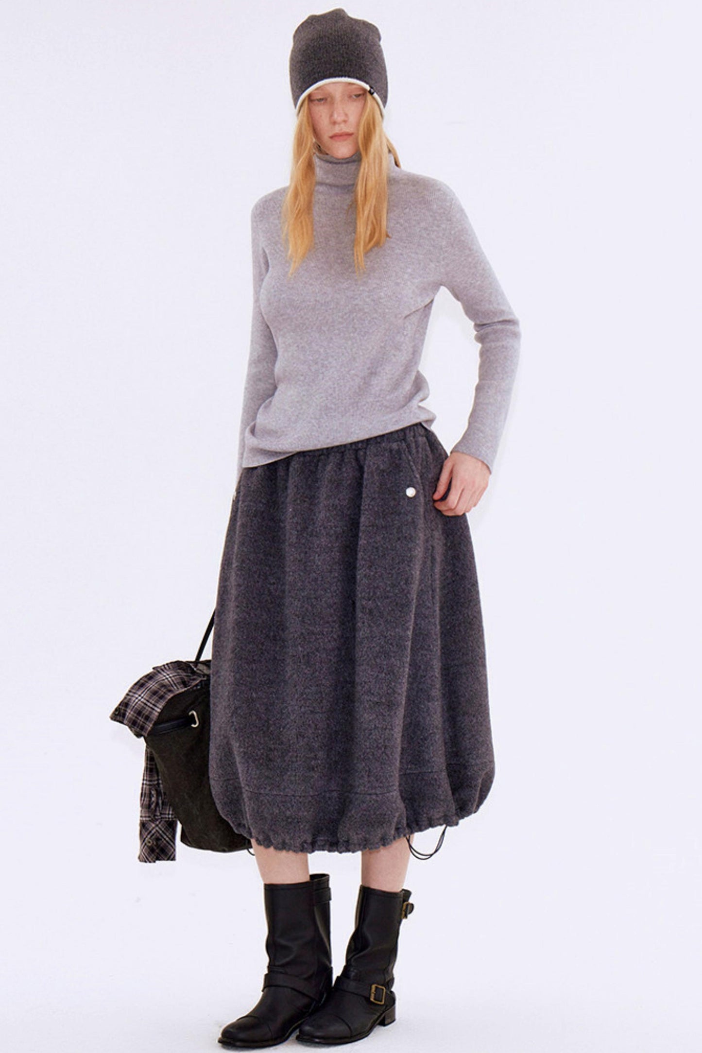 Gray Wool Drawstring Skirt