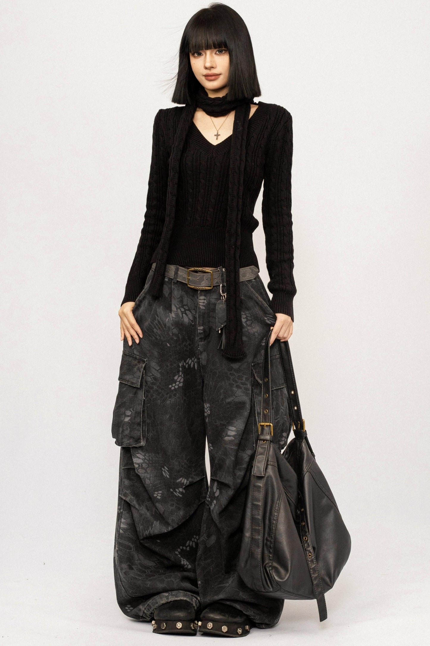 Black Ribbon Knit Top