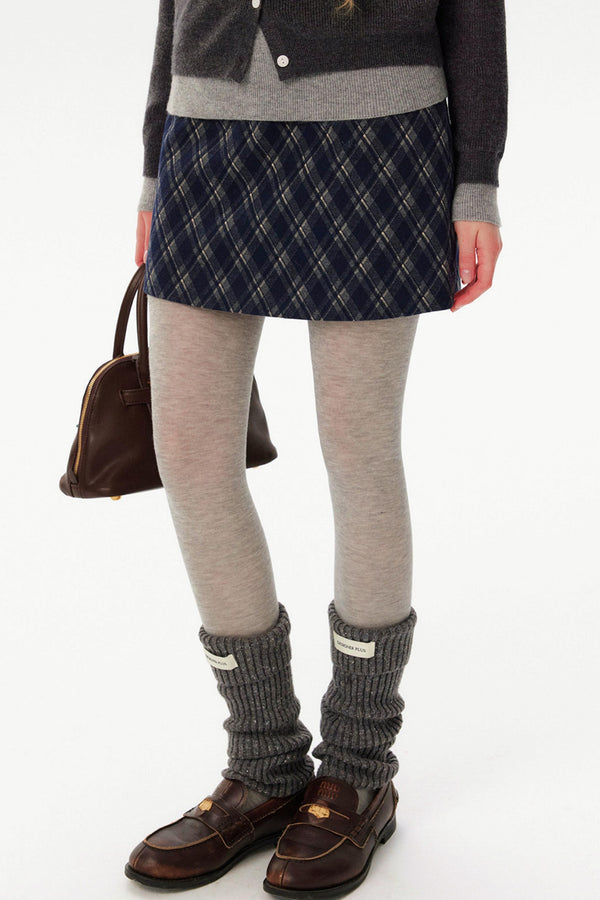 French Retro Plaid Wool Skirt