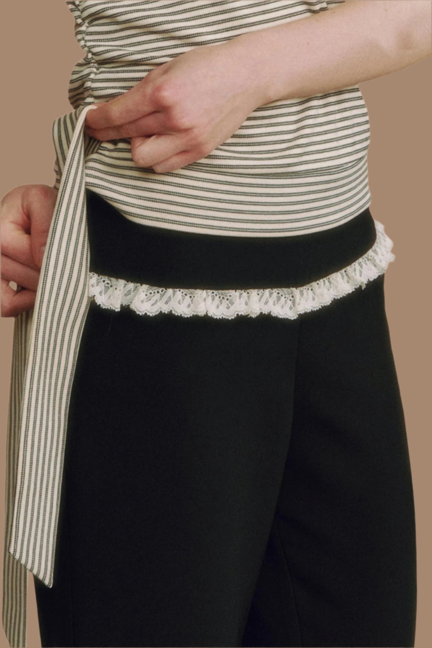 Chic Black Lace-Trimmed Wide Leg Pants