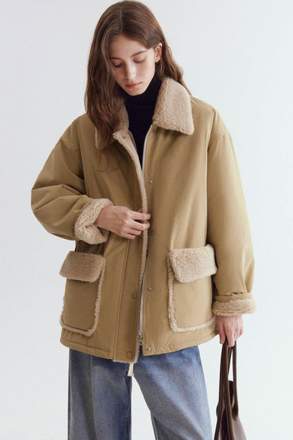 Color-Blocked Lamb Wool Coat