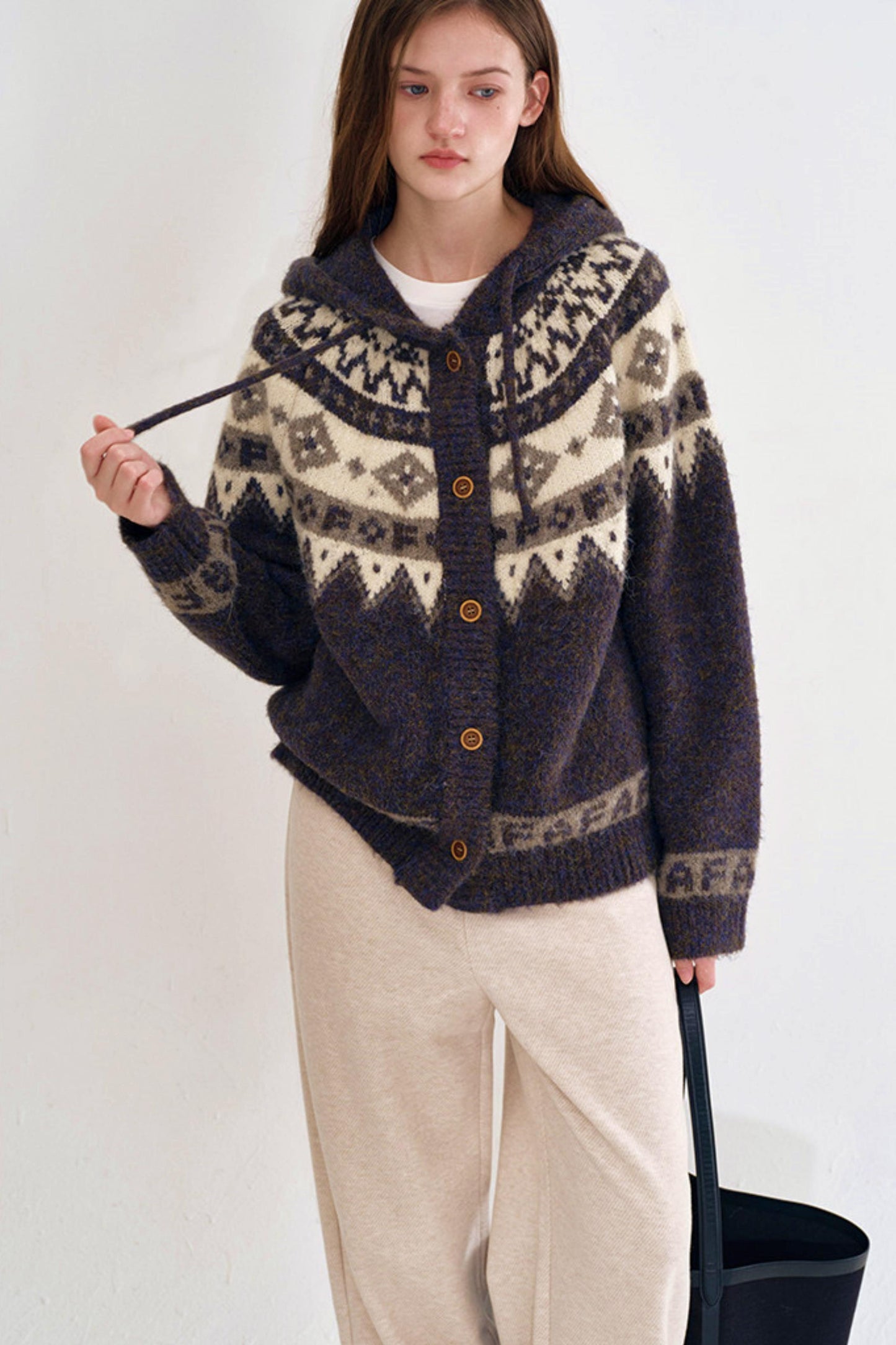 Geometric Fair Isle Hooded Sweater