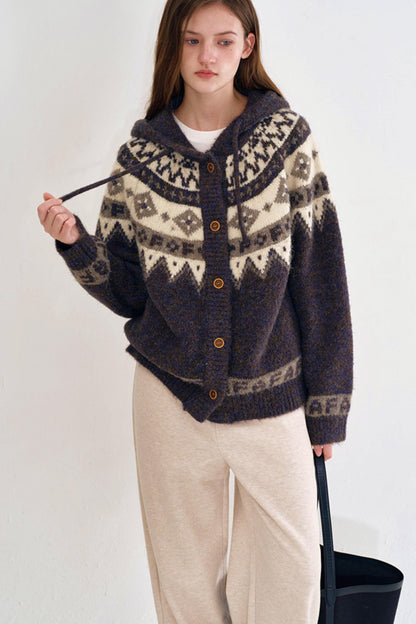 Geometric Fair Isle Hooded Sweater