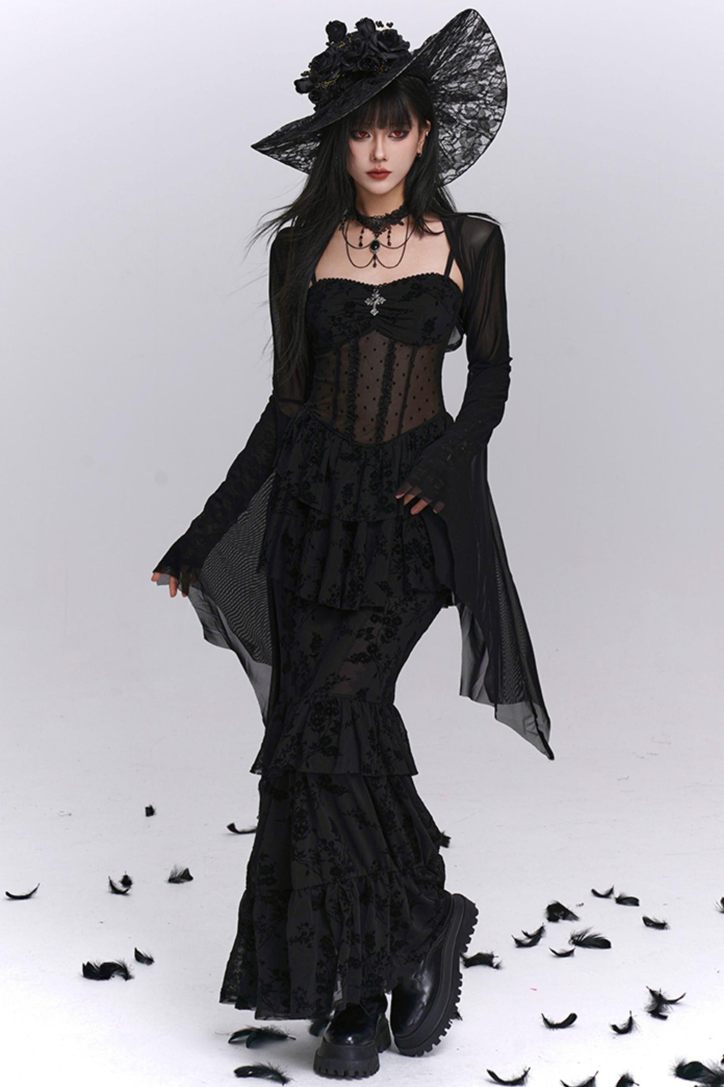 Gothic Black Mermaid Dress Set-Up